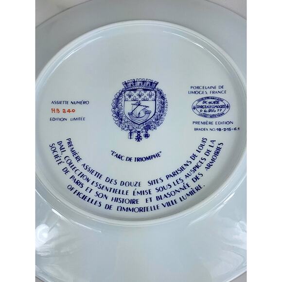 Plate Wall Decor Limoges Arc De Triomphe Paris Porcelain France 8 1/2" Vintage - Picture 12 of 13